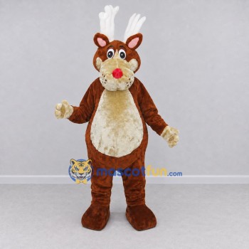 Custom Brown and Cream Red-Nosed Reindeer Mascot Costume Adult Full Body Suit for Christmas Events Custom Brown and Cream Red-Nosed Reindeer Mascot Costume Adult Full Body Suit for Christmas Events
