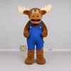 Custom Brown and Blue Moose in Overalls Mascot Costume Adult Full Body Suit for School Events Custom Brown and Blue Moose in Overalls Mascot Costume Adult Full Body Suit for School Events