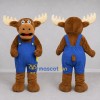 Custom Brown and Blue Moose in Overalls Mascot Costume Adult Full Body Suit for School Events Custom Brown and Blue Moose in Overalls Mascot Costume Adult Full Body Suit for School Events