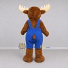 Custom Brown and Blue Moose in Overalls Mascot Costume Adult Full Body Suit for School Events Custom Brown and Blue Moose in Overalls Mascot Costume Adult Full Body Suit for School Events