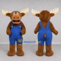 Custom Brown and Blue Moose in Overalls Mascot Costume Adult Full Body Suit for School Events
