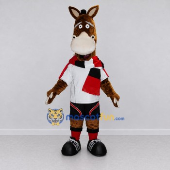 Custom Brown and White Horse in Sportswear Mascot Costume Adult Full Body Suit for Sports Events Custom Brown and White Horse in Sportswear Mascot Costume Adult Full Body Suit for Sports Events