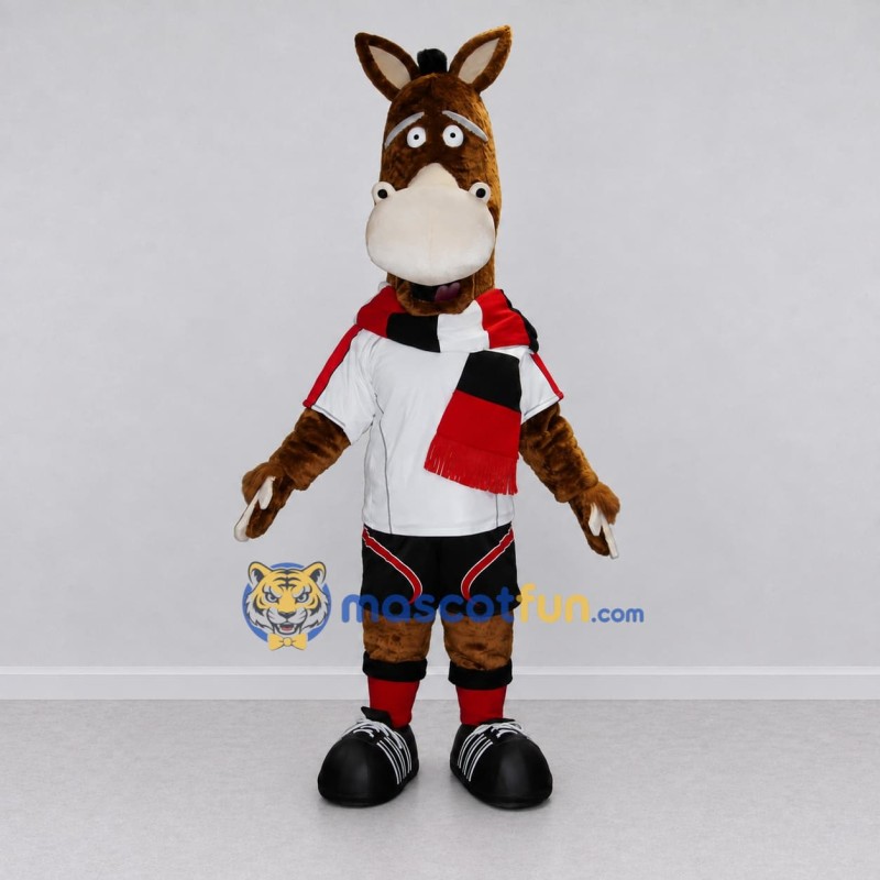 Custom Brown and White Horse in Sportswear Mascot Costume Adult Full Body Suit for Sports Events Custom Brown and White Horse in Sportswear Mascot Costume Adult Full Body Suit for Sports Events