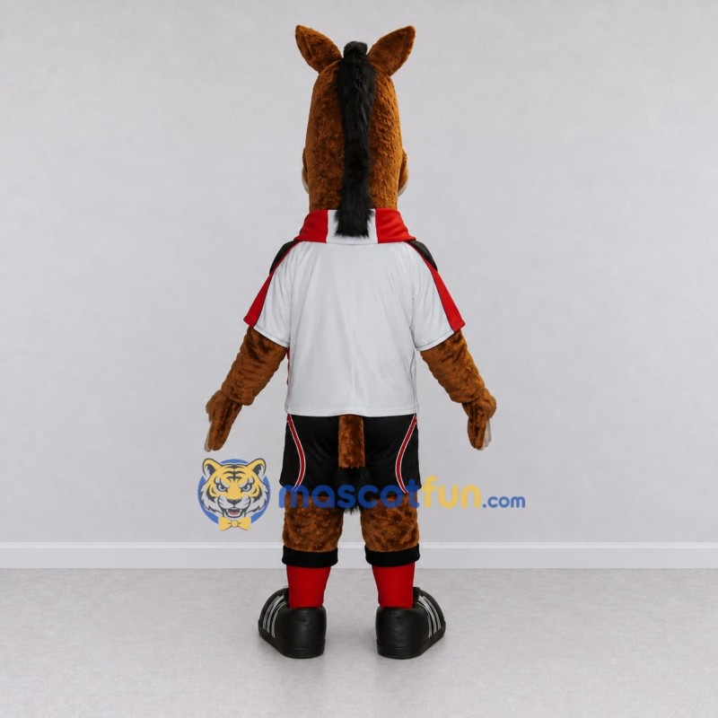 Custom Brown and White Horse in Sportswear Mascot Costume Adult Full Body Suit for Sports Events Custom Brown and White Horse in Sportswear Mascot Costume Adult Full Body Suit for Sports Events