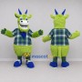 Custom Green and Blue Goat Character in a Plaid Shirt Mascot Costume Adult Full Body Suit for School Events