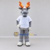 Custom Gray and Orange Deer Character in a Shirt Mascot Costume Adult Full Body Suit for School Events Custom Gray and Orange Deer Character in a Shirt Mascot Costume Adult Full Body Suit for School Events