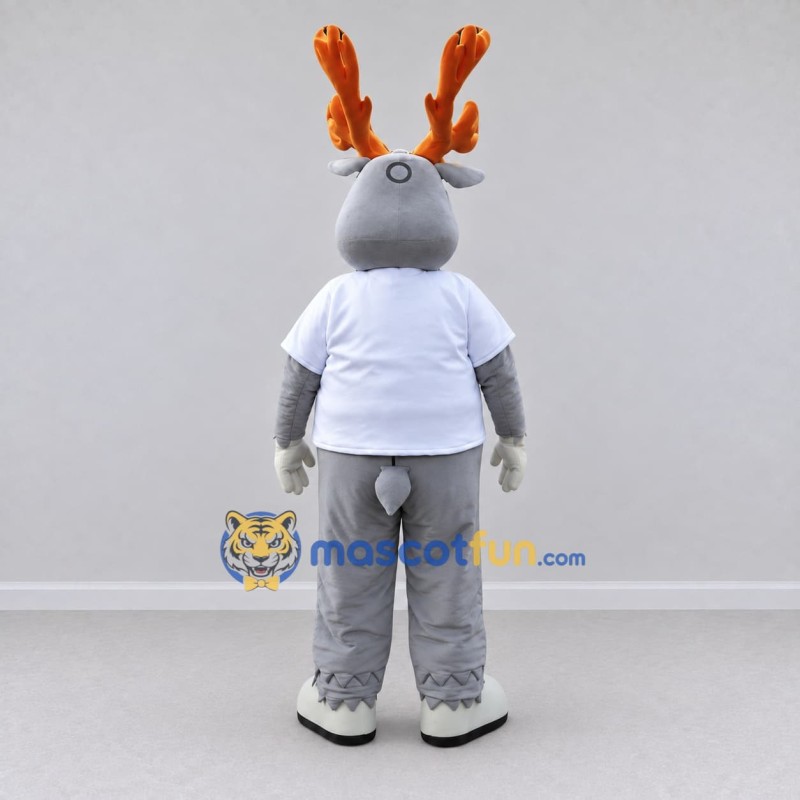 Custom Gray and Orange Deer Character in a Shirt Mascot Costume Adult Full Body Suit for School Events Custom Gray and Orange Deer Character in a Shirt Mascot Costume Adult Full Body Suit for School Events