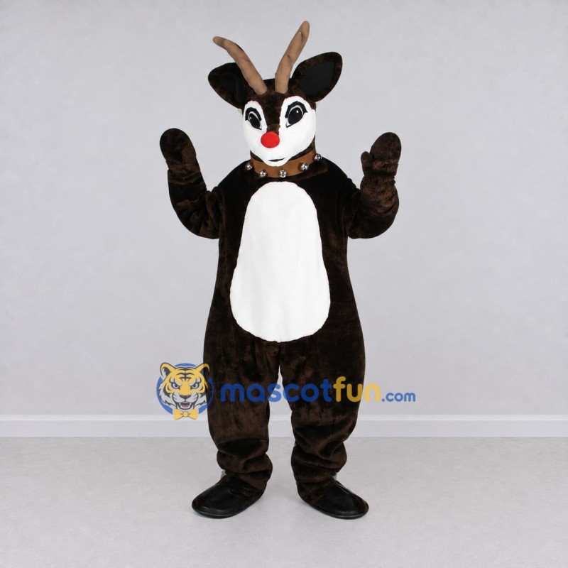 Custom Dark Brown and White Red-Nosed Reindeer Mascot Costume Adult Full Body Suit for Christmas Events