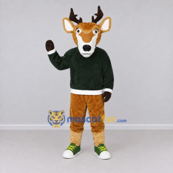 Custom Tan and Green Deer in a Sweater Mascot Costume Adult Full Body Suit for School Events