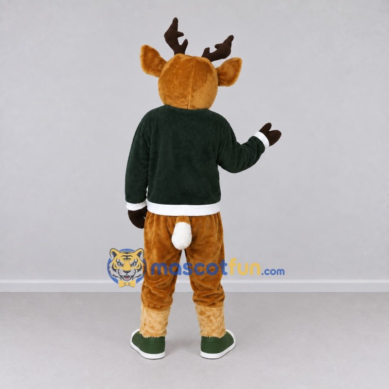 Custom Tan and Green Deer in a Sweater Mascot Costume Adult Full Body Suit for School Events