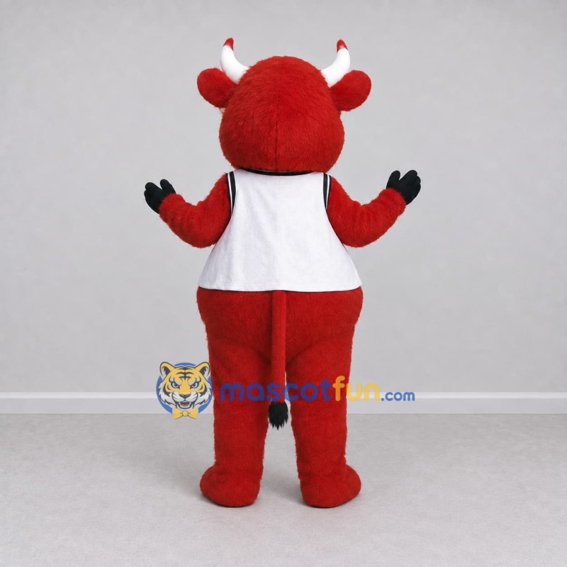 Custom Red and White Bull Character in a Shirt Mascot Costume Adult Full Body Suit for School Events