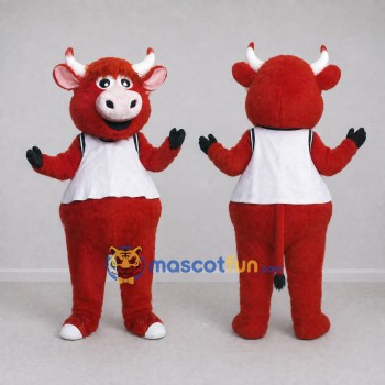 Custom Red and White Bull Character in a Shirt Mascot Costume Adult Full Body Suit for School Events