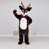 Custom Dark Brown and White Red-Nosed Reindeer with a Collar Mascot Costume Adult Full Body Suit for Christmas Events