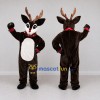 Custom Dark Brown and White Red-Nosed Reindeer with a Collar Mascot Costume Adult Full Body Suit for Christmas Events