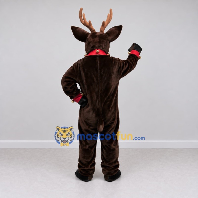Custom Dark Brown and White Red-Nosed Reindeer with a Collar Mascot Costume Adult Full Body Suit for Christmas Events