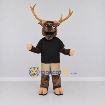 Custom Brown and Black Deer in a Shirt and Shorts Mascot Costume Adult Full Body Suit for School Events Custom Brown and Black Deer in a Shirt and Shorts Mascot Costume Adult Full Body Suit for School Events