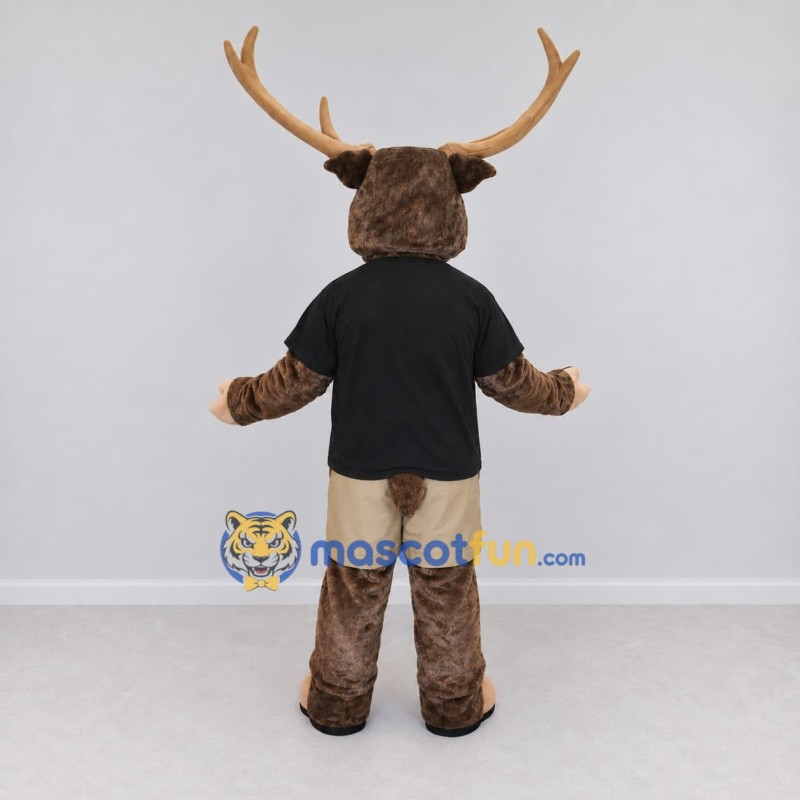 Custom Brown and Black Deer in a Shirt and Shorts Mascot Costume Adult Full Body Suit for School Events Custom Brown and Black Deer in a Shirt and Shorts Mascot Costume Adult Full Body Suit for School Events