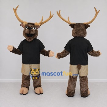 Custom Brown and Black Deer in a Shirt and Shorts Mascot Costume Adult Full Body Suit for School Events