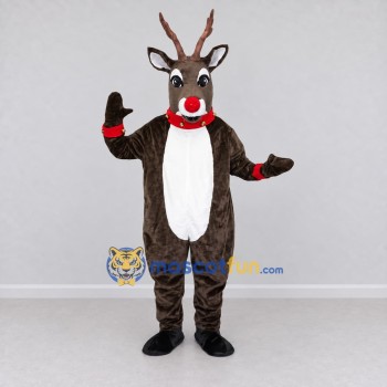 Custom Gray Brown and White Red-Nosed Reindeer Mascot Costume Adult Full Body Suit for Christmas Events