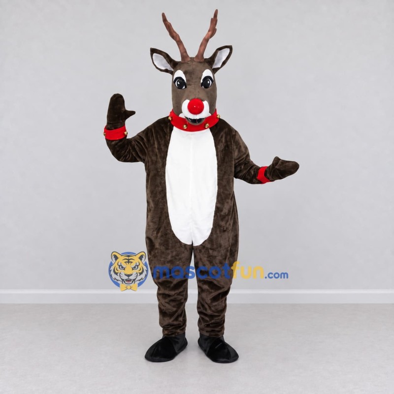 Custom Gray Brown and White Red-Nosed Reindeer Mascot Costume Adult Full Body Suit for Christmas Events