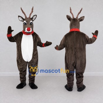 Custom Gray Brown and White Red-Nosed Reindeer Mascot Costume Adult Full Body Suit for Christmas Events