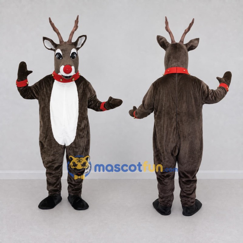 Custom Gray Brown and White Red-Nosed Reindeer Mascot Costume Adult Full Body Suit for Christmas Events