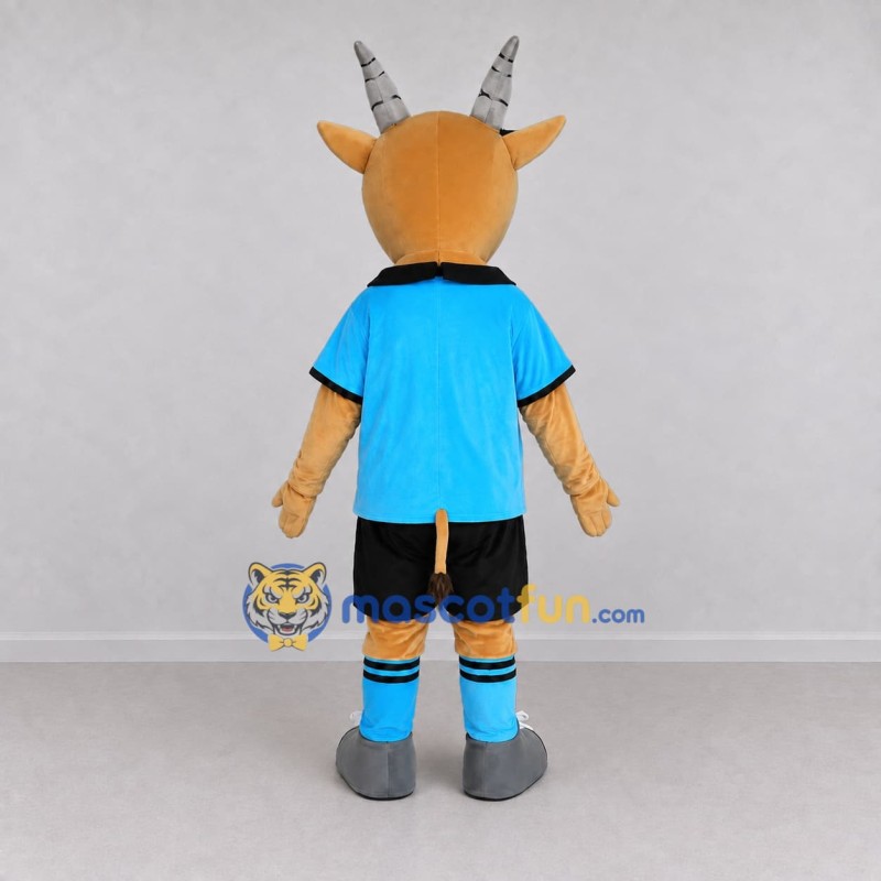 Custom Tan and Blue Antelope Character in Sportswear Mascot Costume Adult Full Body Suit for Sports Events