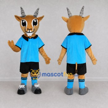 Custom Tan and Blue Antelope Character in Sportswear Mascot Costume Adult Full Body Suit for Sports Events