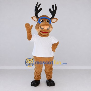 Custom Tan and White Deer Character with Goggles Mascot Costume Adult Full Body Suit for School Events