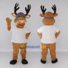 Custom Tan and White Deer Character with Goggles Mascot Costume Adult Full Body Suit for School Events Custom Tan and White Deer Character with Goggles Mascot Costume Adult Full Body Suit for School Events