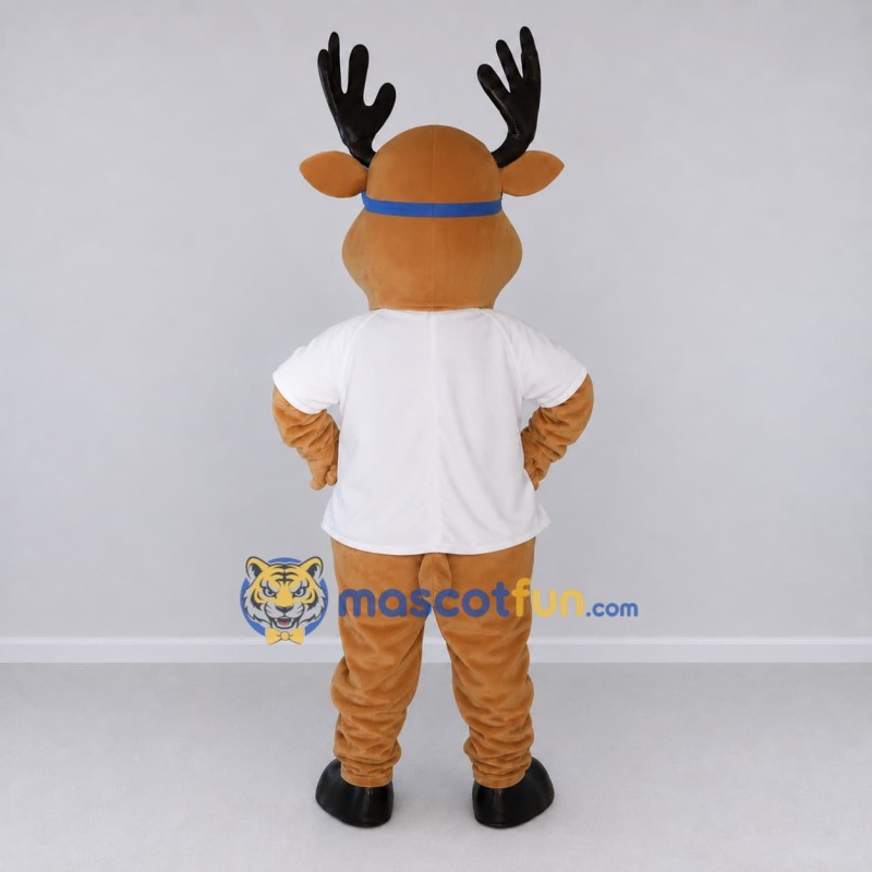 Custom Tan and White Deer Character with Goggles Mascot Costume Adult Full Body Suit for School Events Custom Tan and White Deer Character with Goggles Mascot Costume Adult Full Body Suit for School Events