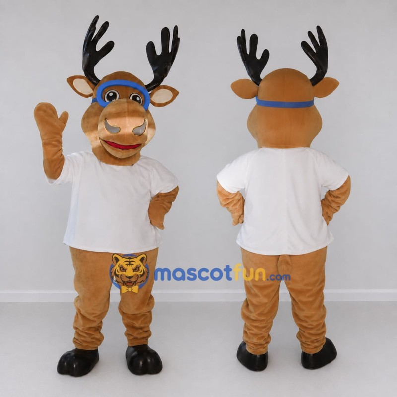 Custom Tan and White Deer Character with Goggles Mascot Costume Adult Full Body Suit for School Events Custom Tan and White Deer Character with Goggles Mascot Costume Adult Full Body Suit for School Events
