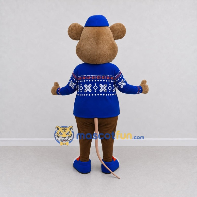 Custom Brown and Blue Mouse in a Winter Outfit Mascot Costume Adult Full Body Suit for Winter Events
