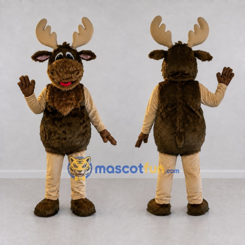 Custom Brown and Tan Moose Mascot Costume Adult Full Body Suit for Wildlife Events Custom Brown and Tan Moose Mascot Costume Adult Full Body Suit for Wildlife Events