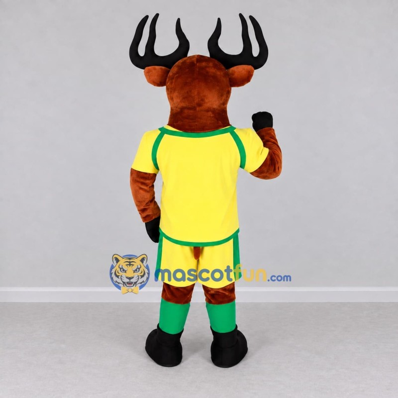 Custom Brown and Yellow Deer in Sportswear Mascot Costume Adult Full Body Suit for Sports Events Custom Brown and Yellow Deer in Sportswear Mascot Costume Adult Full Body Suit for Sports Events