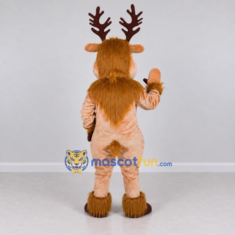 Custom Tan and Cream Red-Nosed Reindeer Mascot Costume Adult Full Body Suit for Christmas Events