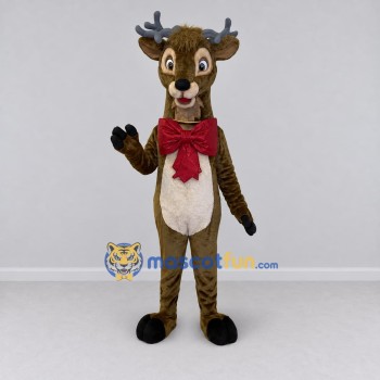 Custom Brown and Red Reindeer with a Bow Mascot Costume Adult Full Body Suit for Christmas Events Custom Brown and Red Reindeer with a Bow Mascot Costume Adult Full Body Suit for Christmas Events