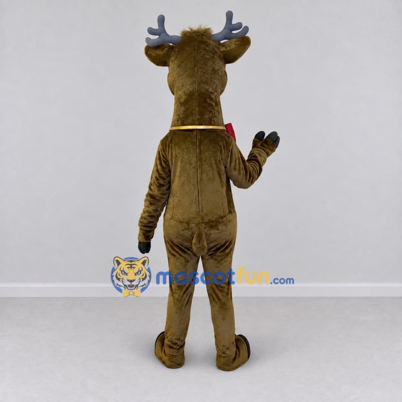Custom Brown and Red Reindeer with a Bow Mascot Costume Adult Full Body Suit for Christmas Events Custom Brown and Red Reindeer with a Bow Mascot Costume Adult Full Body Suit for Christmas Events