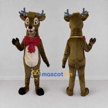 Custom Brown and Red Reindeer with a Bow Mascot Costume Adult Full Body Suit for Christmas Events