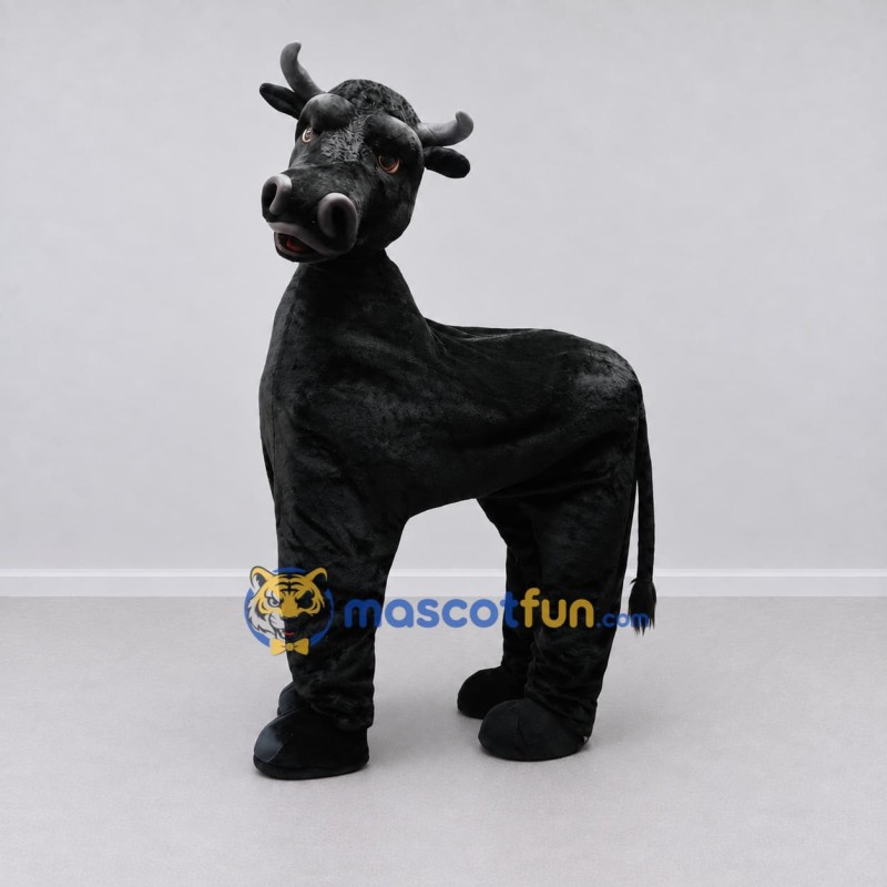 Custom Black Four-Legged Bull Character Mascot Costume Adult Full Body Suit for Farm Events Custom Black Four-Legged Bull Character Mascot Costume Adult Full Body Suit for Farm Events