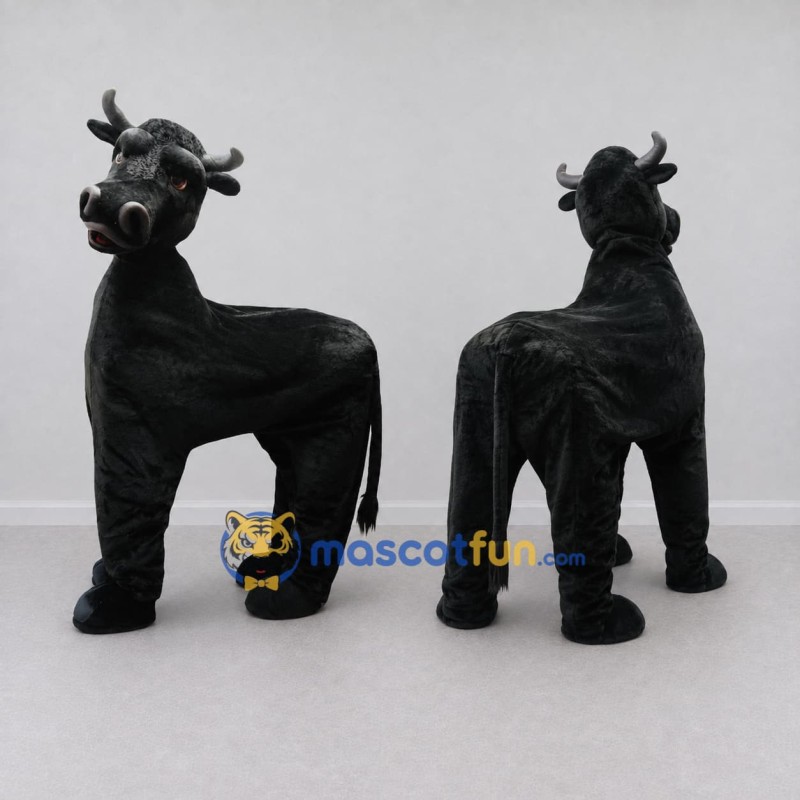 Custom Black Four-Legged Bull Character Mascot Costume Adult Full Body Suit for Farm Events Custom Black Four-Legged Bull Character Mascot Costume Adult Full Body Suit for Farm Events