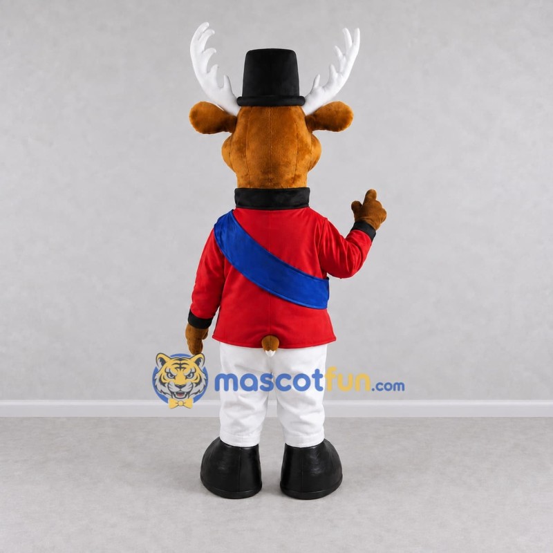 Custom Brown and Red Deer in a Formal Uniform Mascot Costume Adult Full Body Suit for Theme Parties Custom Brown and Red Deer in a Formal Uniform Mascot Costume Adult Full Body Suit for Theme Parties