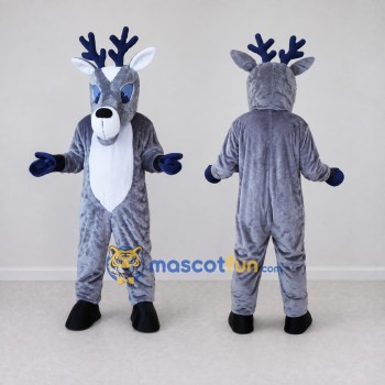 Custom Gray and White Deer Character Mascot Costume Adult Full Body Suit for School Events