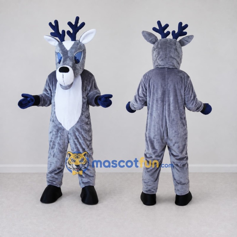 Custom Gray and White Deer Character Mascot Costume Adult Full Body Suit for School Events Custom Gray and White Deer Character Mascot Costume Adult Full Body Suit for School Events