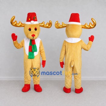 Custom Yellow and Gold Moose Character in Christmas Accessories Mascot Costume Adult Full Body Suit for Christmas Events