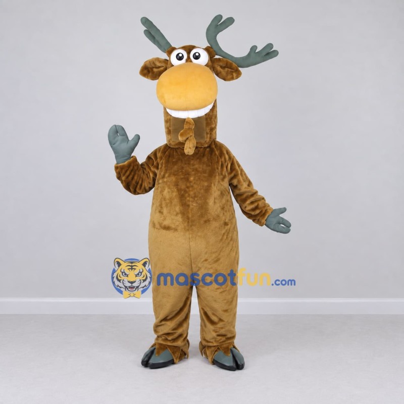 Custom Brown and Tan Moose Character Mascot Costume Adult Full Body Suit for School Events Custom Brown and Tan Moose Character Mascot Costume Adult Full Body Suit for School Events