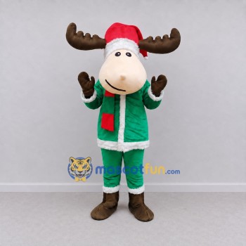 Custom Brown and Green Moose in a Santa Outfit Mascot Costume Adult Full Body Suit for Christmas Events Custom Brown and Green Moose in a Santa Outfit Mascot Costume Adult Full Body Suit for Christmas Events