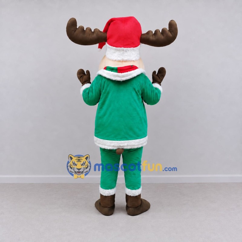 Custom Brown and Green Moose in a Santa Outfit Mascot Costume Adult Full Body Suit for Christmas Events Custom Brown and Green Moose in a Santa Outfit Mascot Costume Adult Full Body Suit for Christmas Events