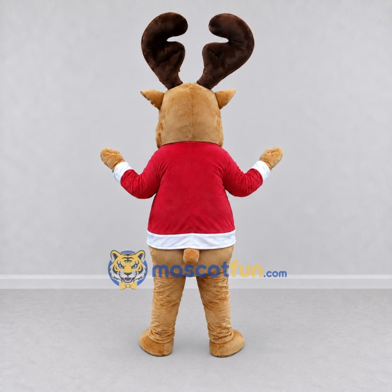 Custom Tan and Red Reindeer in a Santa Jacket Mascot Costume Adult Full Body Suit for Christmas Events