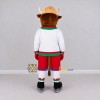 Custom Brown and Red Bison Character in Hockey Sportswear Mascot Costume Adult Full Body Suit for Sports Events Custom Brown and Red Bison Character in Hockey Sportswear Mascot Costume Adult Full Body Suit for Sports Events